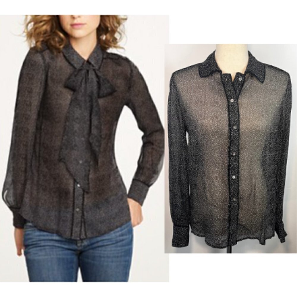 J. CREW COLLECTION Black & White Dot Sheer Silk Secretary Blouse Size 0